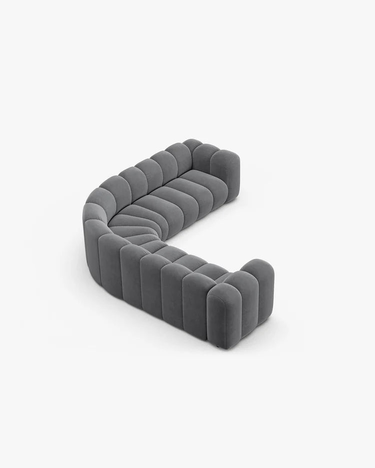 PolsterOase Modulsofa – Grandé symmetrisches Ecksofa 5-Sitzer in Samt, 280 cm Breite, Grau – Ansicht 4