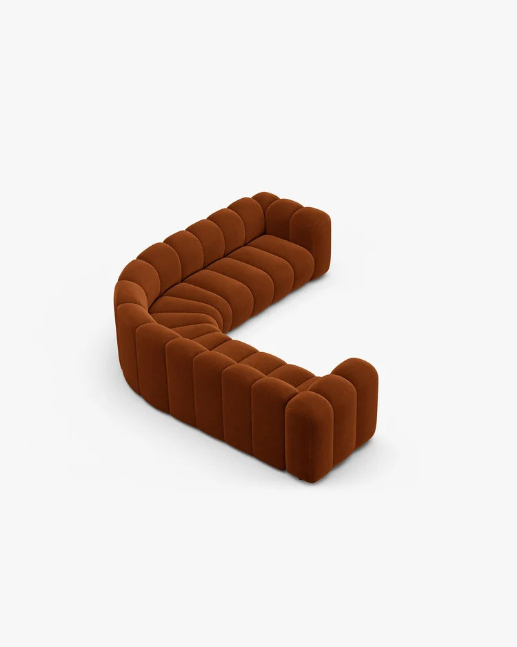 PolsterOase Modulsofa – Grandé symmetrisches Ecksofa 5-Sitzer in Samt, 280 cm Breite, Terrakotta – Ansicht 4