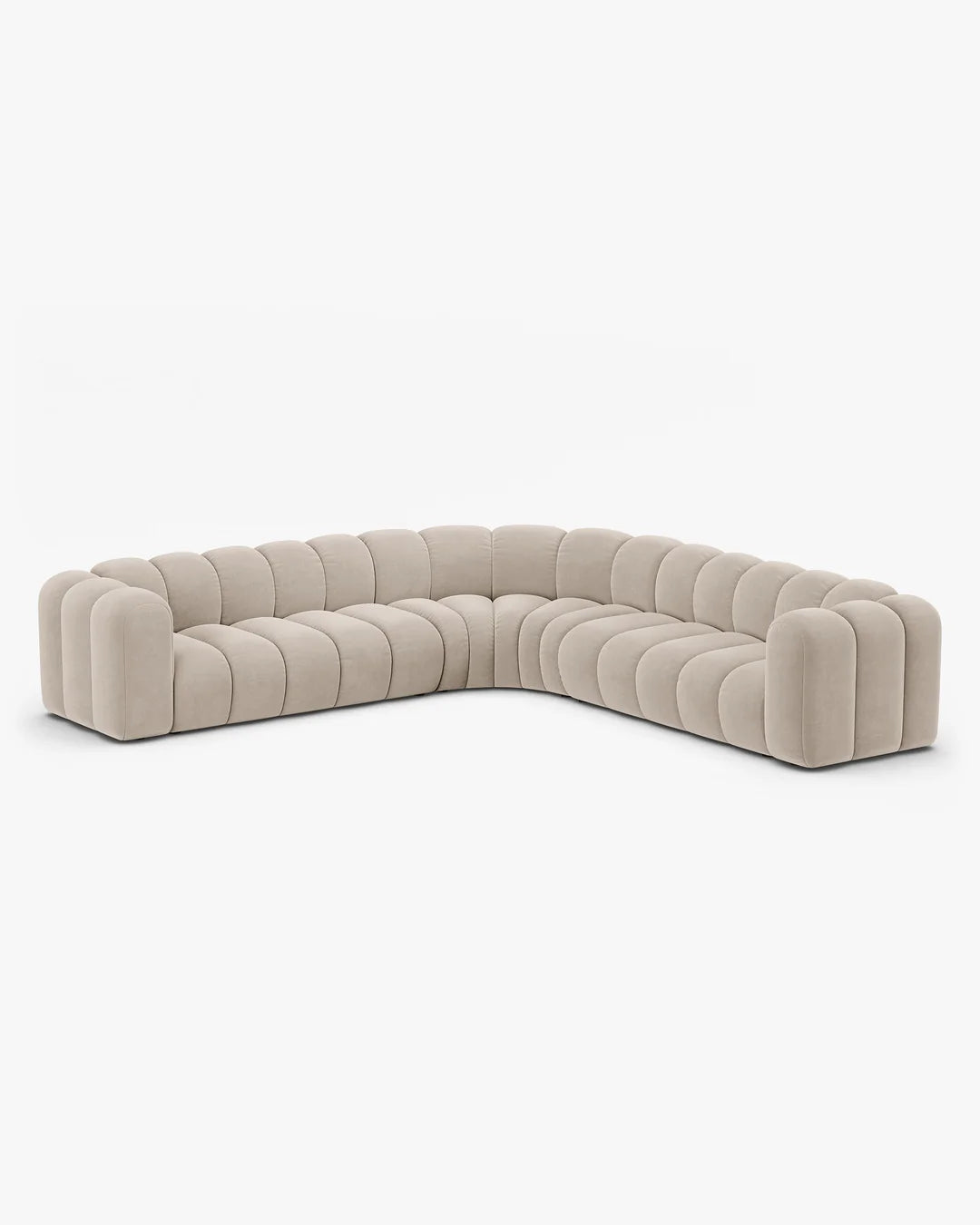 PolsterOase Modulsofa – Grandé symmetrisches Ecksofa 5-Sitzer in Samt, 309 cm Breite, Beige – Ansicht 3