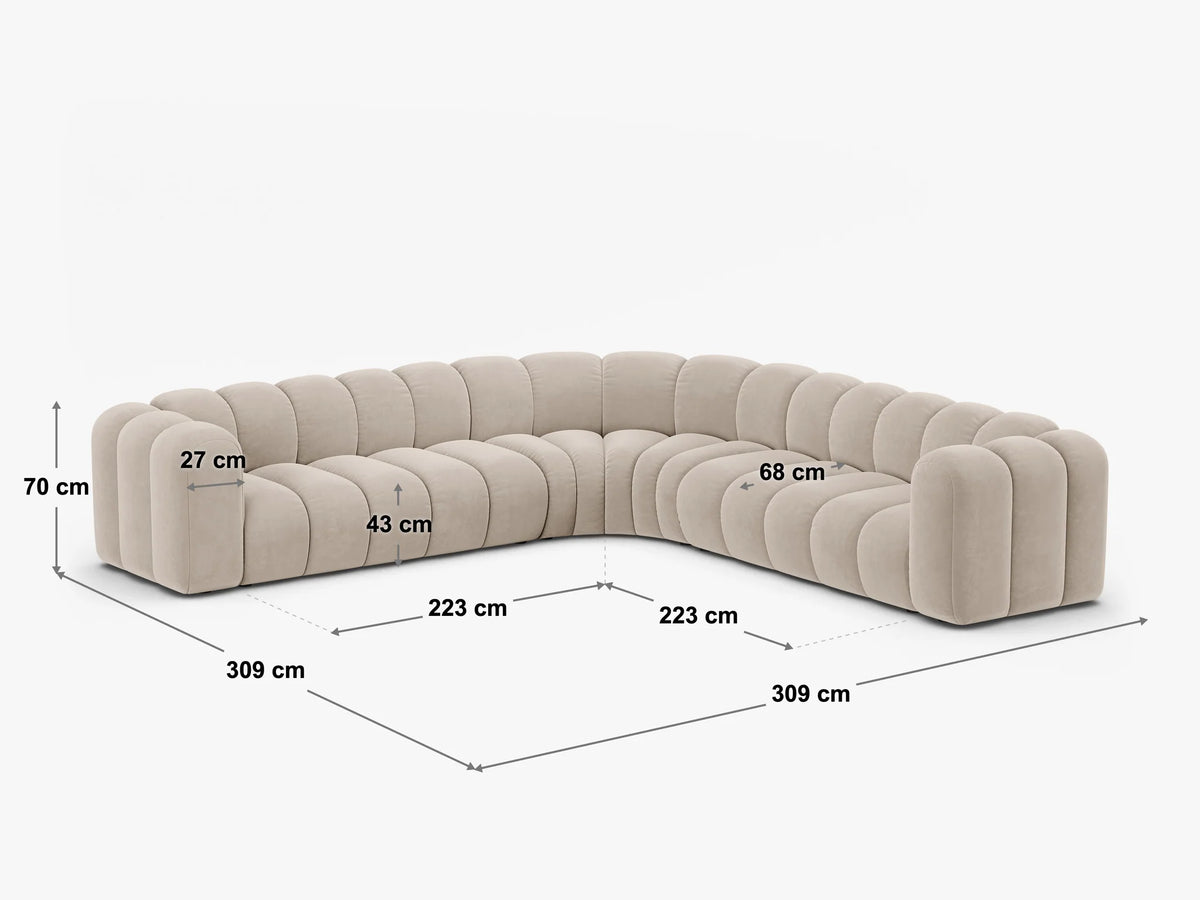 PolsterOase Modulsofa – Grandé symmetrisches Ecksofa 5-Sitzer in Samt, 309 cm Breite, Detailansicht 5