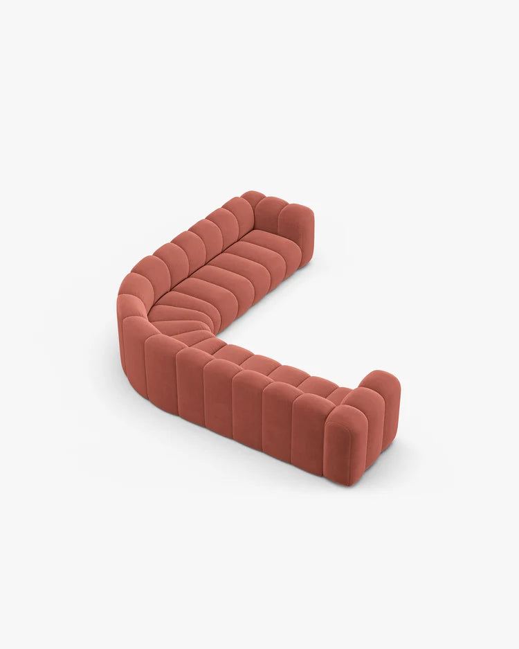 PolsterOase Modulsofa – Grandé symmetrisches Ecksofa 5-Sitzer in Samt, 309 cm Breite, Korall – Ansicht 4