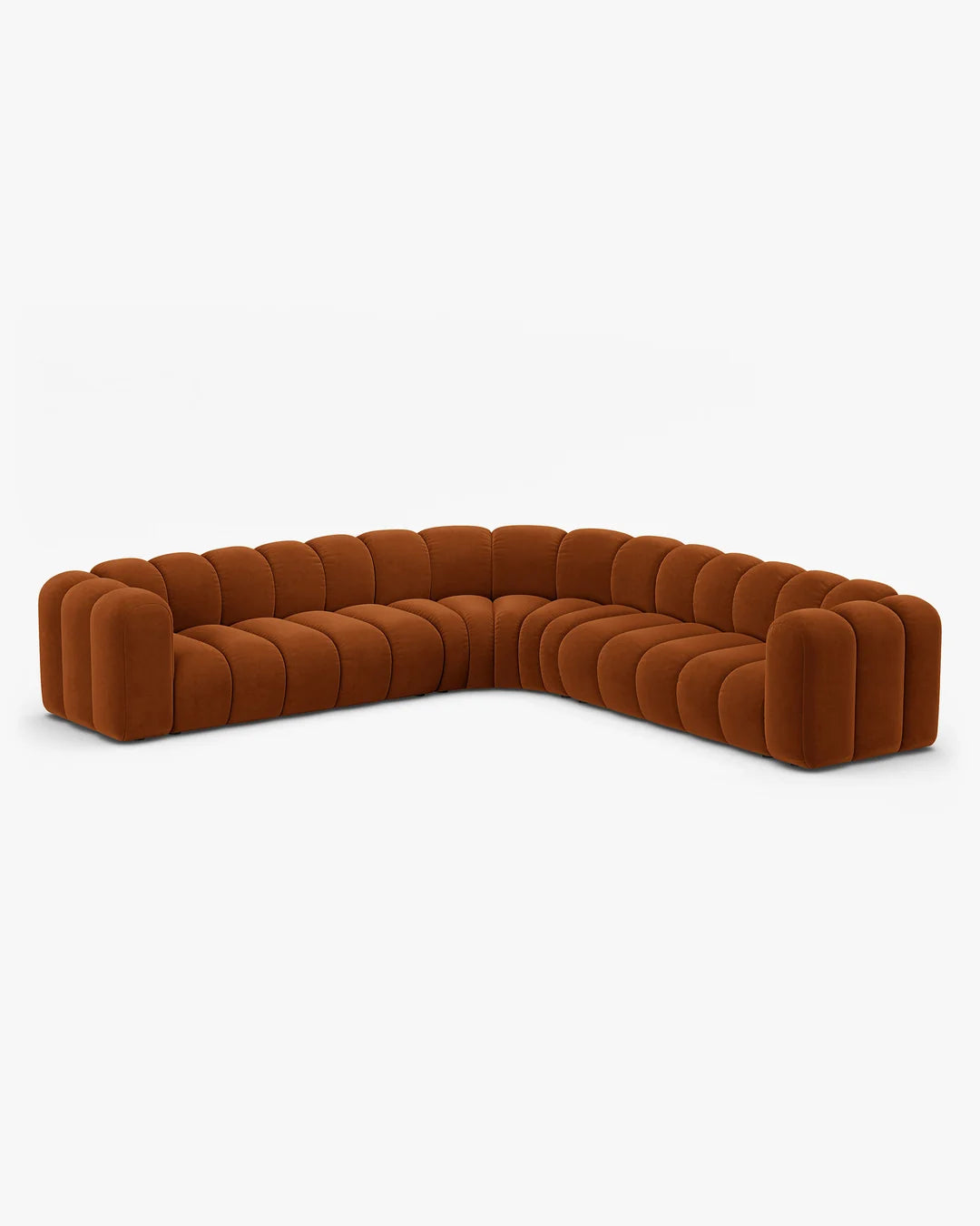 PolsterOase Modulsofa – Grandé symmetrisches Ecksofa 5-Sitzer in Samt, 309 cm Breite, Terrakotta – Ansicht 3