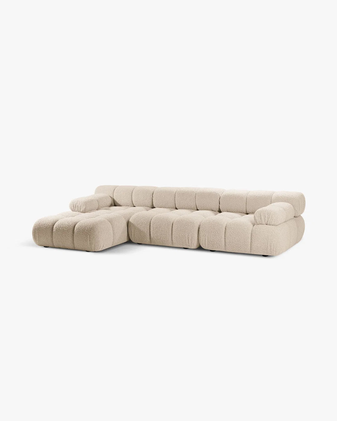 PolsterOase Modulsofa – Selene Ecksofa 3-Sitzer XL in Bouclé, 285 x 160 cm, Beige, Links – Seitenansicht