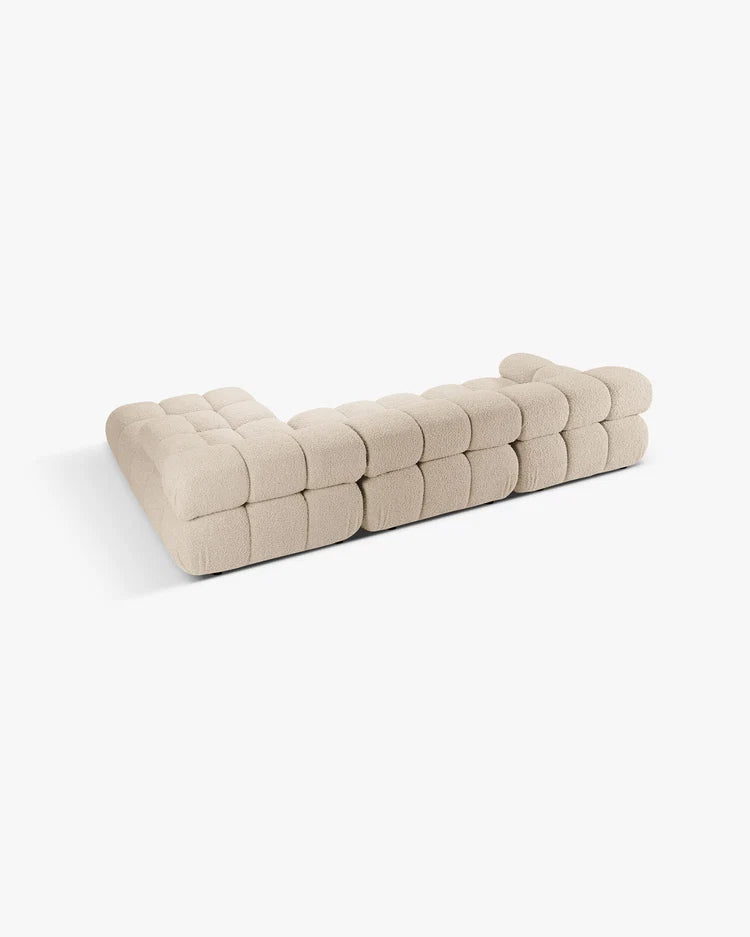 PolsterOase Modulsofa – Selene Ecksofa 3-Sitzer XL in Bouclé, 285 x 160 cm, Beige, Rechts – Perspektivische Ansicht