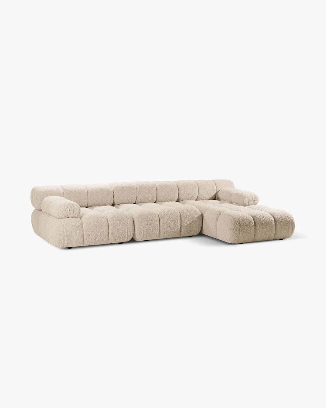 PolsterOase Modulsofa – Selene Ecksofa 3-Sitzer XL in Bouclé, 285 x 160 cm, Beige, Rechts – Seitenansicht