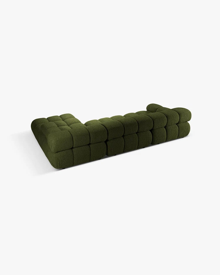 PolsterOase Modulsofa – Selene Ecksofa 3-Sitzer XL in Bouclé, 285 x 160 cm, Grün, Rechts – Perspektivische Ansicht
