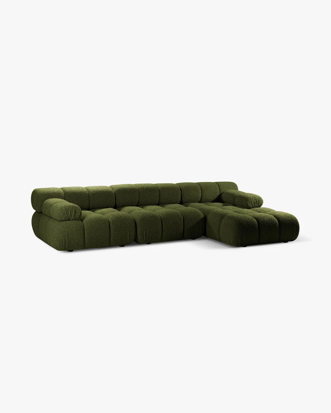 PolsterOase Modulsofa – Selene Ecksofa 3-Sitzer XL in Bouclé, 285 x 160 cm, Grün, Rechts – Seitenansicht