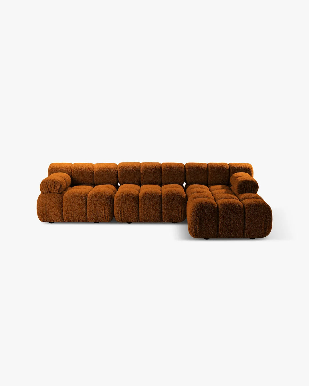 PolsterOase Modulsofa – Selene Ecksofa 3-Sitzer XL in Bouclé, 285 x 160 cm, Kupfer, Rechts – Frontalansicht