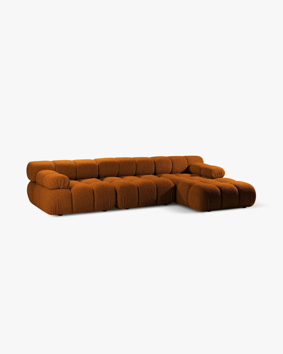 PolsterOase Modulsofa – Selene Ecksofa 3-Sitzer XL in Bouclé, 285 x 160 cm, Kupfer, Rechts – Seitenansicht
