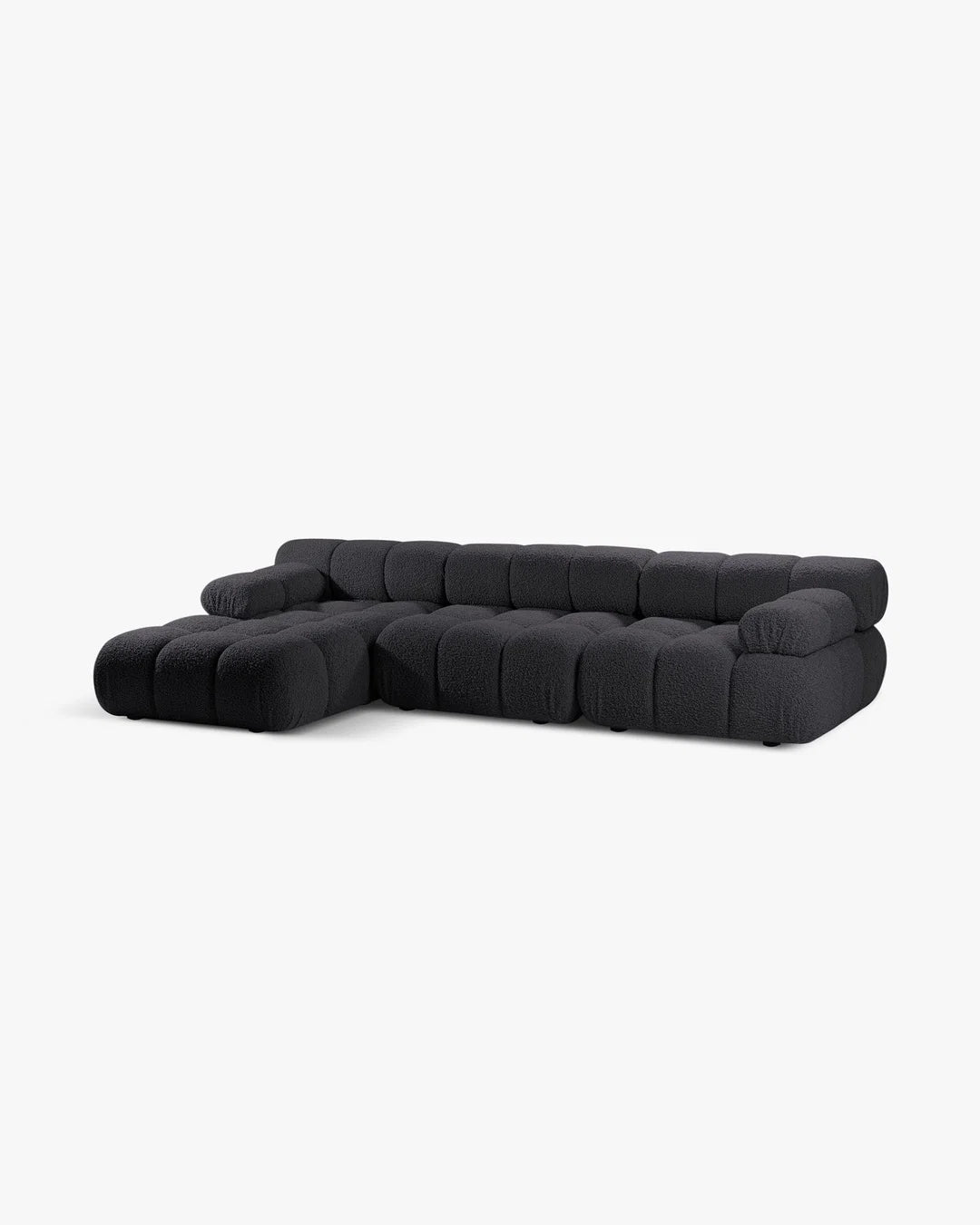 PolsterOase Modulsofa – Selene Ecksofa 3-Sitzer XL in Bouclé, 285 x 160 cm, Schwarz, Links – Perspektivische Ansicht