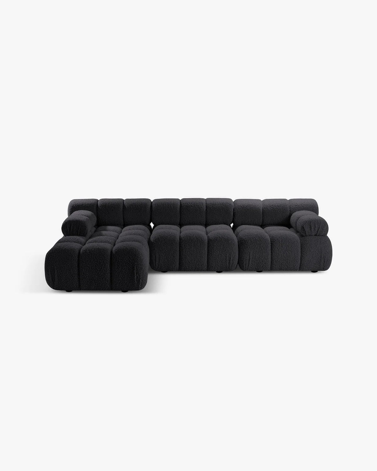 PolsterOase Modulsofa – Selene Ecksofa 3-Sitzer XL in Bouclé, 285 x 160 cm, Schwarz, Links – Seitenansicht