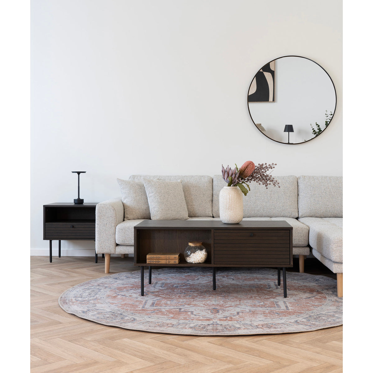 PolsterOase Möbel – Kyoto Couchtisch aus Eichenholz und Stahl, 2 Schubladen, 100 × 50 × 45 cm – Ansicht 2