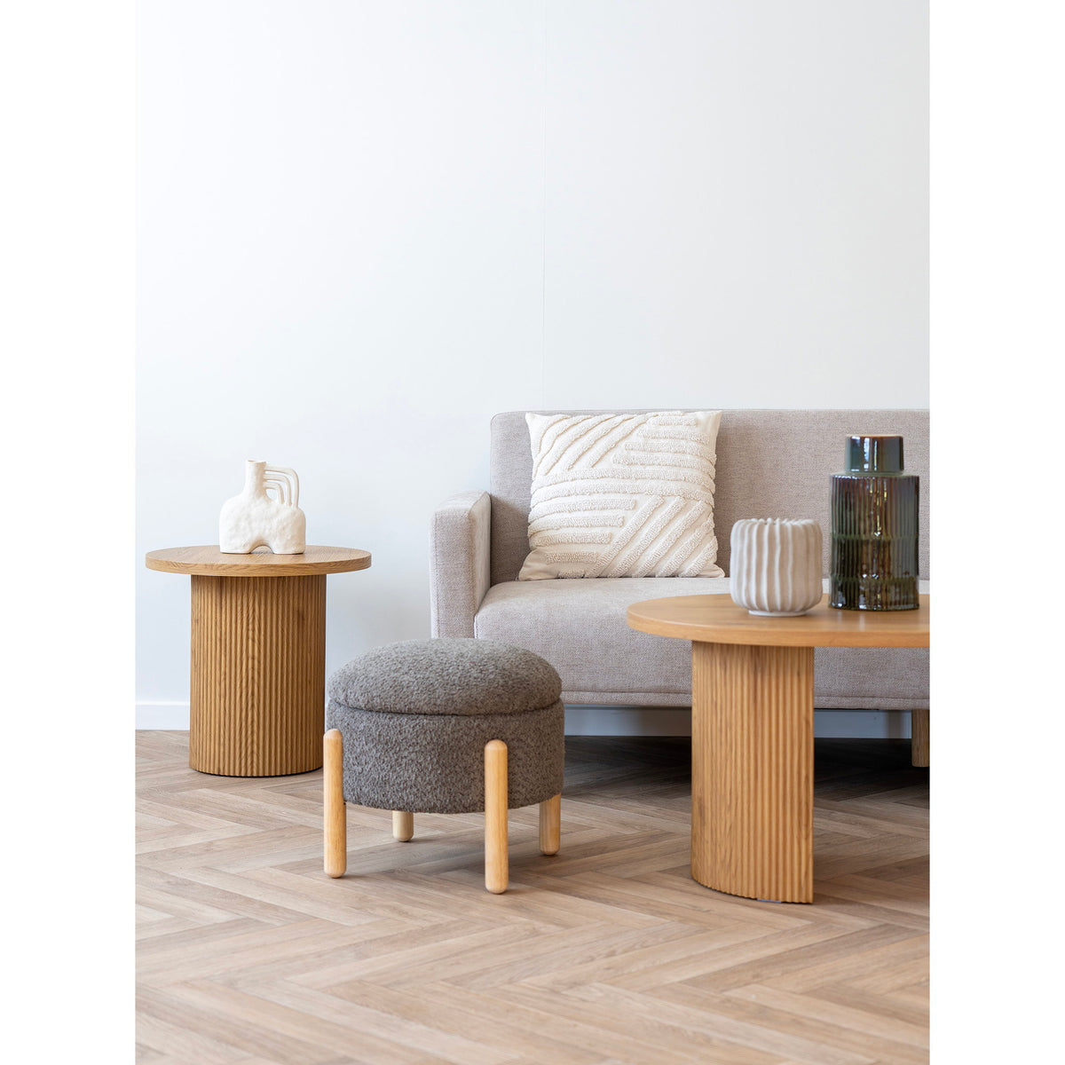PolsterOase Möbel – Medas Pouf mit Stauraum, Braun/Natur, Ø 45 cm – Ansicht 6