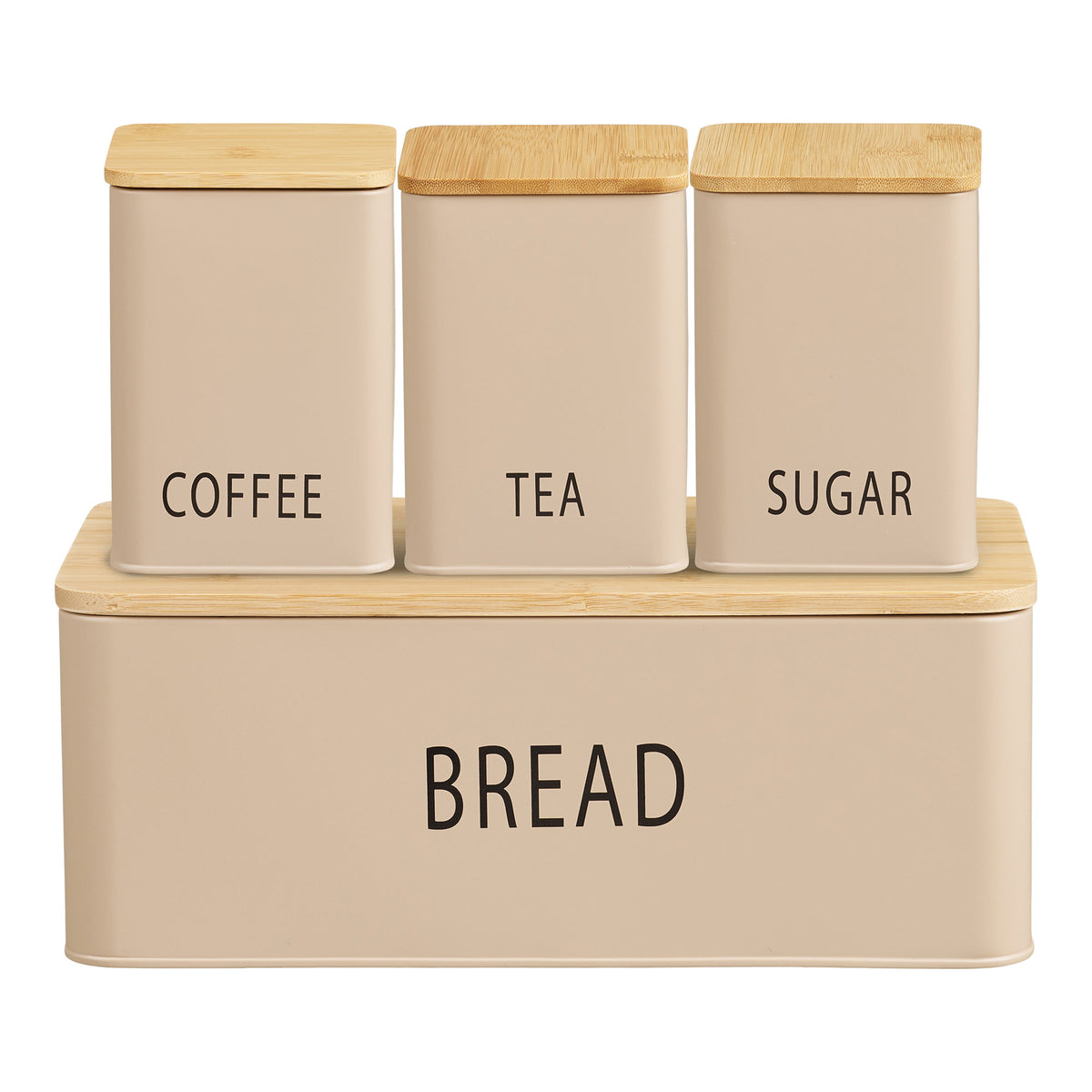 PolsterOase Möbel – Tula Brotkasten mit Dosen aus Metall und Bambus, 4er, Set, Beige