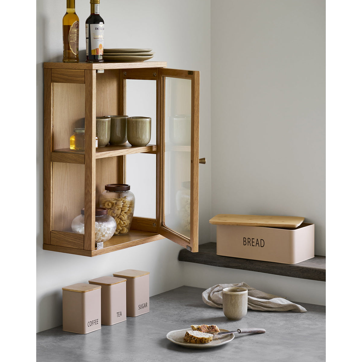 PolsterOase Möbel – Tula Brotkasten mit Dosen aus Metall und Bambus, 4er, Set, Beige – Ansicht 7