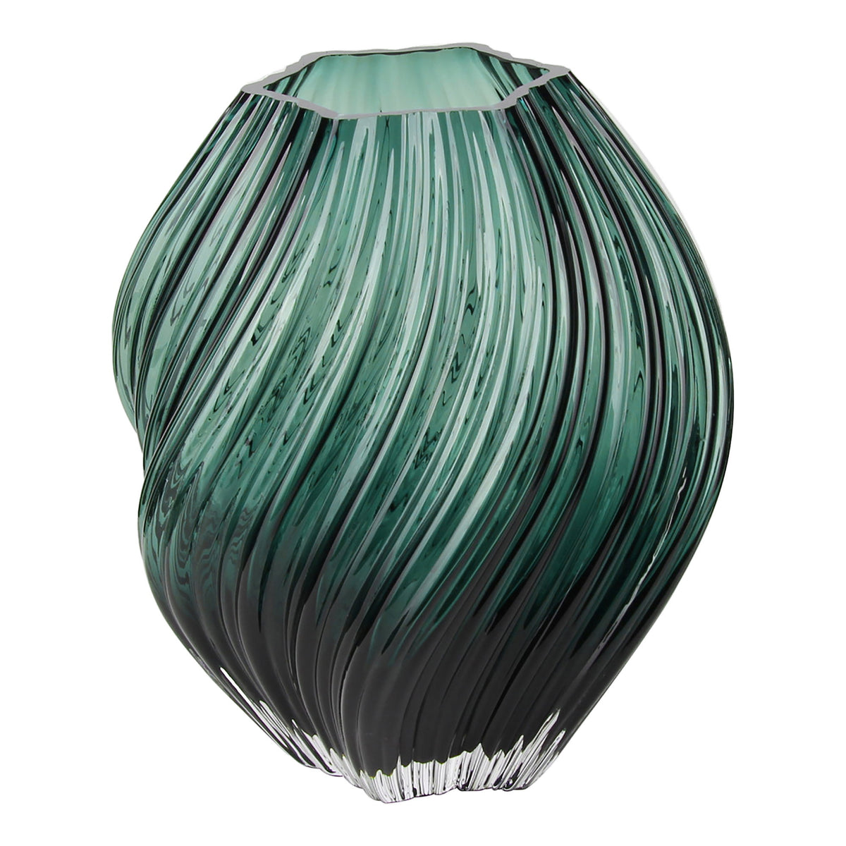 PolsterOase Möbel – Vase aus mundgeblasenem Glas, Dunkelgrün, Ø 19 × H 23 cm