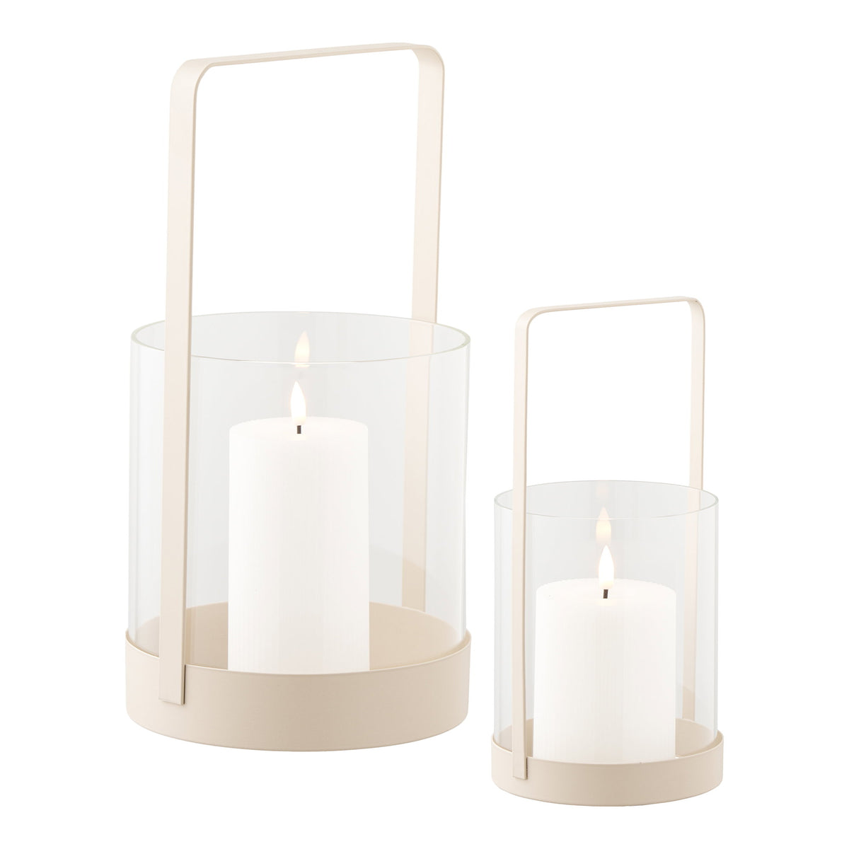 PolsterOase Möbel – Windlichter aus Glas und Metall, 2er Set, Beige – Ansicht 3