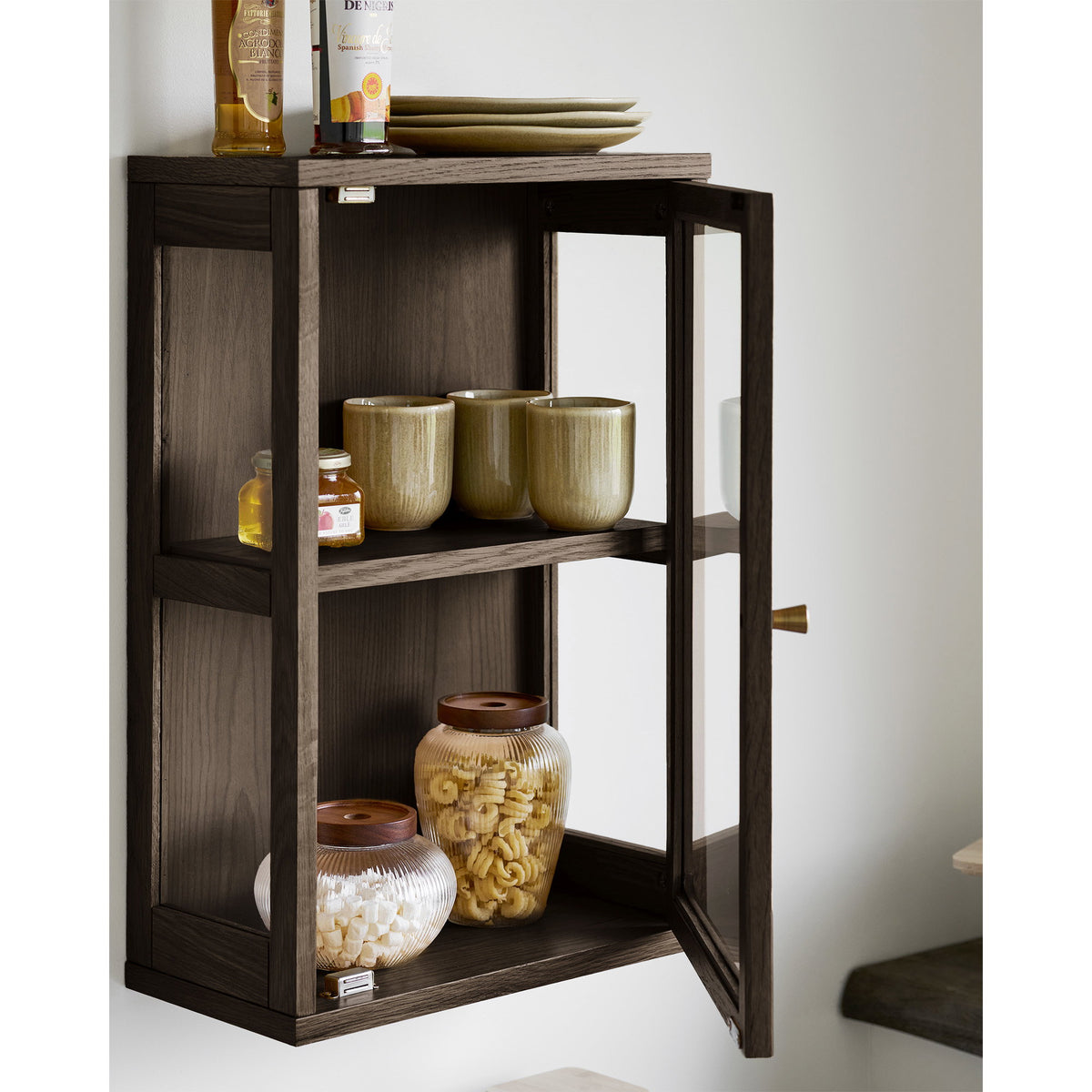 PolsterOase Schrank - Zamora Wandhängeschrank aus Eiche und gehärtetem Glas, Dunkelbraun, 20 × 40 × 60 cm – Ansicht 02