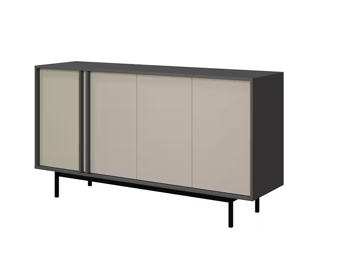 PolsterOase Sideboard – Alva 163 cm – Modernes Sideboard in Salbei/Beige/Eiche mit Metallfüßen (Beige) – Ansicht 01