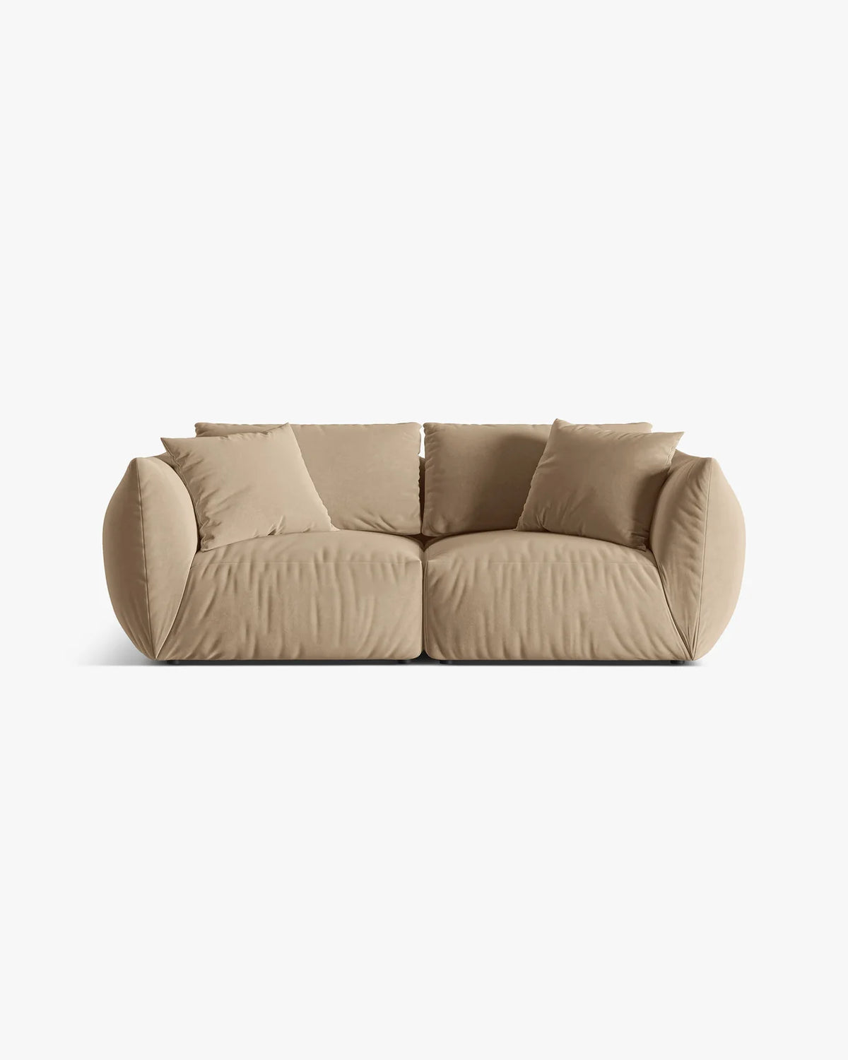 PolsterOase Sofa – BONO Modulsofa 3-Sitzer in Samt, Mandel beige – Frontalansicht