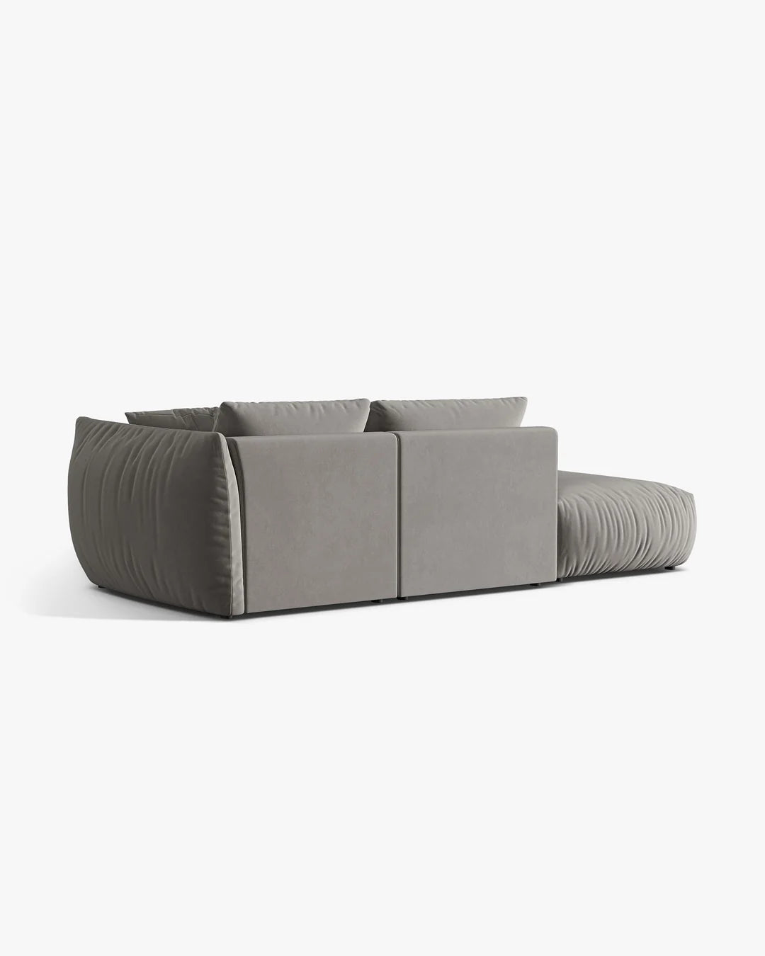 PolsterOase Sofa – BONO Modulsofa 3-Sitzer mit Récamiere in Samt, 295 cm, Grau, Links – Perspektivische Ansicht