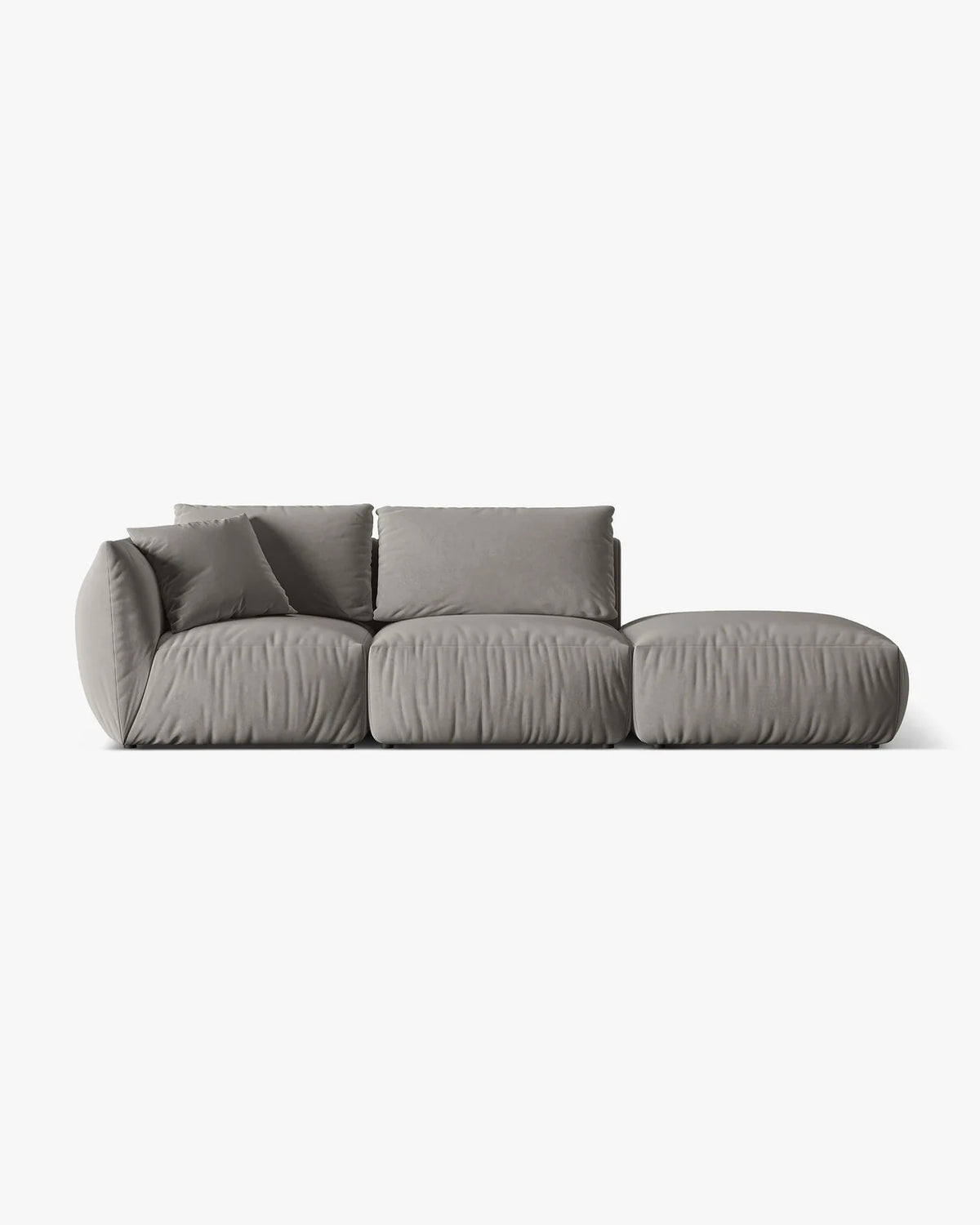 PolsterOase Sofa – BONO Modulsofa 3-Sitzer mit Récamiere in Samt, 295 cm, Grau, Rechts – Frontalansicht