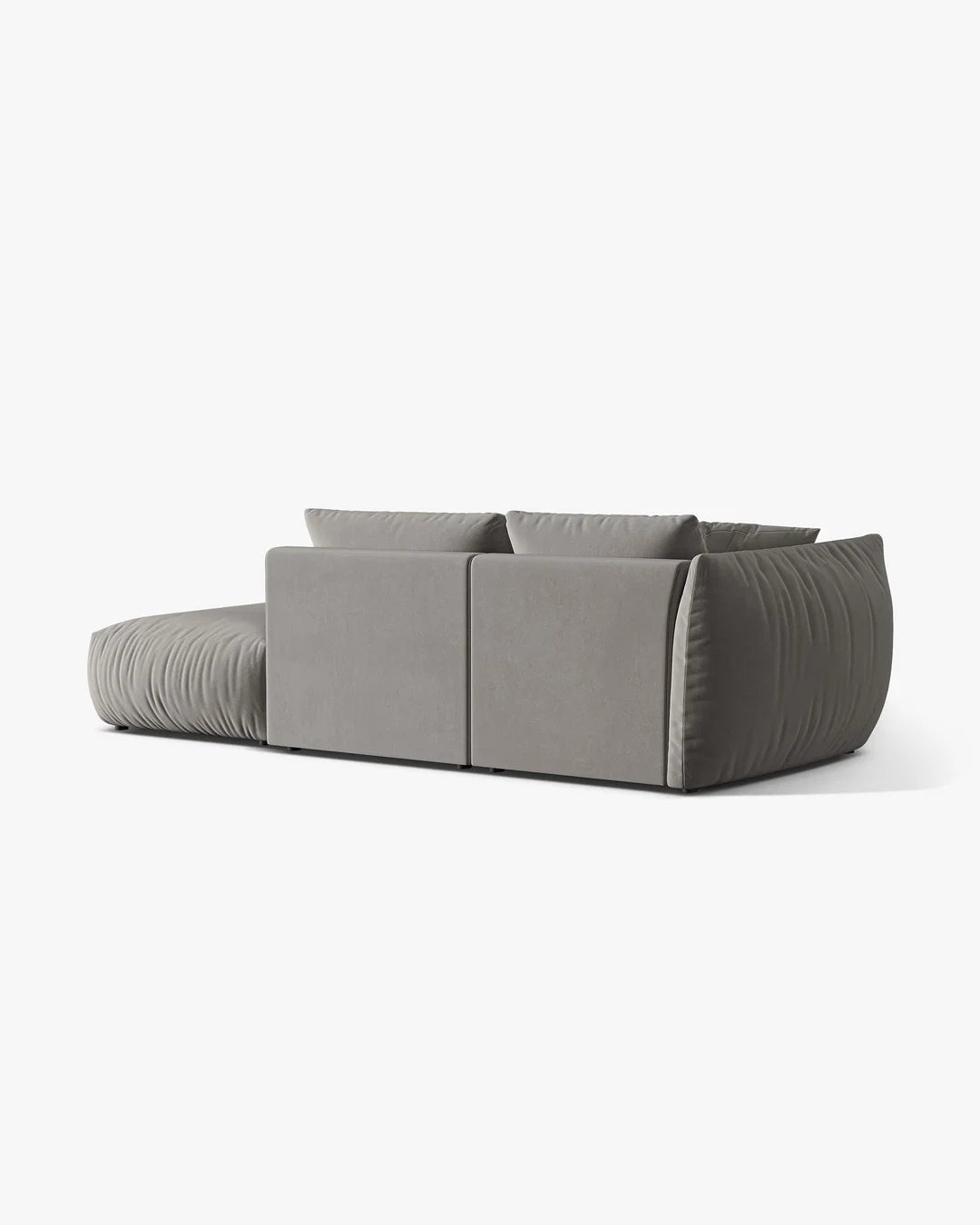 PolsterOase Sofa – BONO Modulsofa 3-Sitzer mit Récamiere in Samt, 295 cm, Grau, Rechts – Perspektivische Ansicht