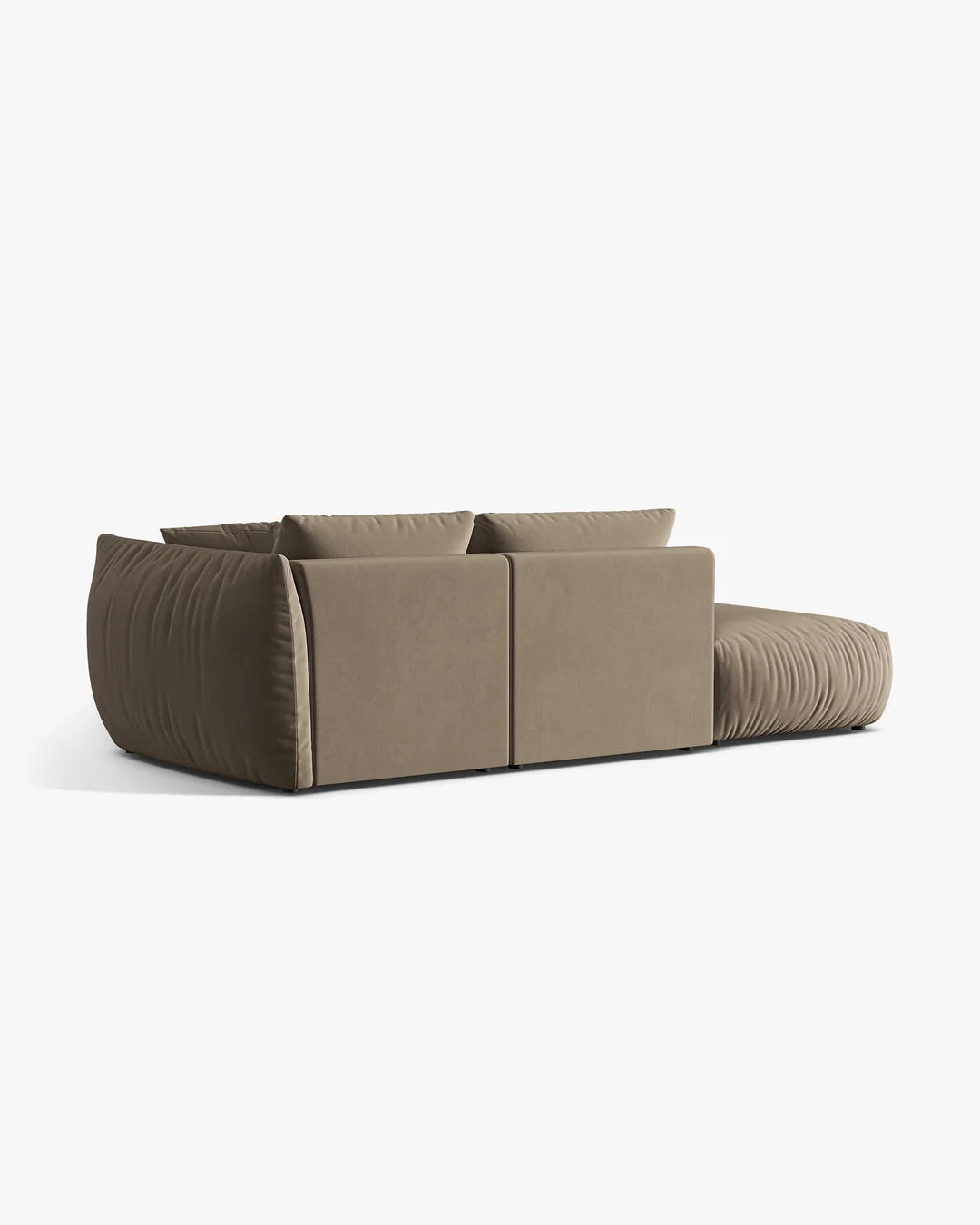 PolsterOase Sofa – BONO Modulsofa 3-Sitzer mit Récamiere in Samt, 295 cm, Hellbraun, Links – Perspektivische Ansicht
