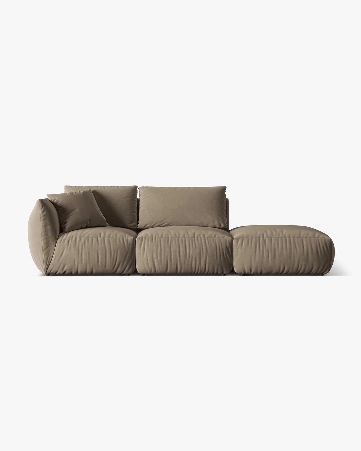 PolsterOase Sofa – BONO Modulsofa 3-Sitzer mit Récamiere in Samt, 295 cm, Hellbraun, Rechts – Frontalansicht