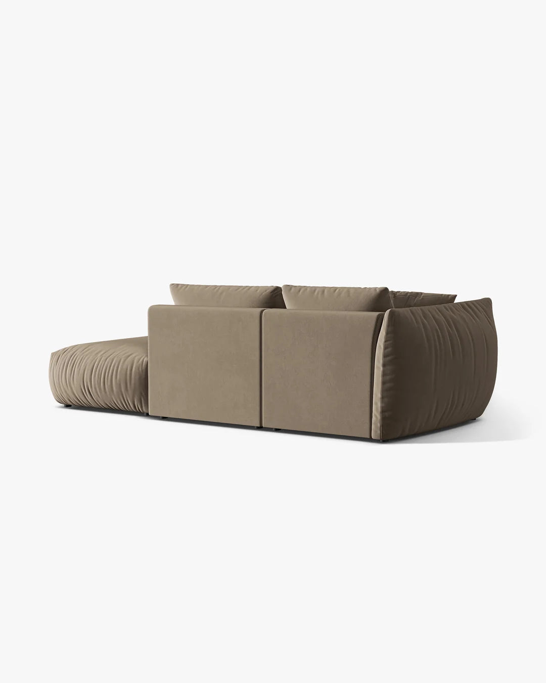 PolsterOase Sofa – BONO Modulsofa 3-Sitzer mit Récamiere in Samt, 295 cm, Hellbraun, Rechts – Perspektivische Ansicht