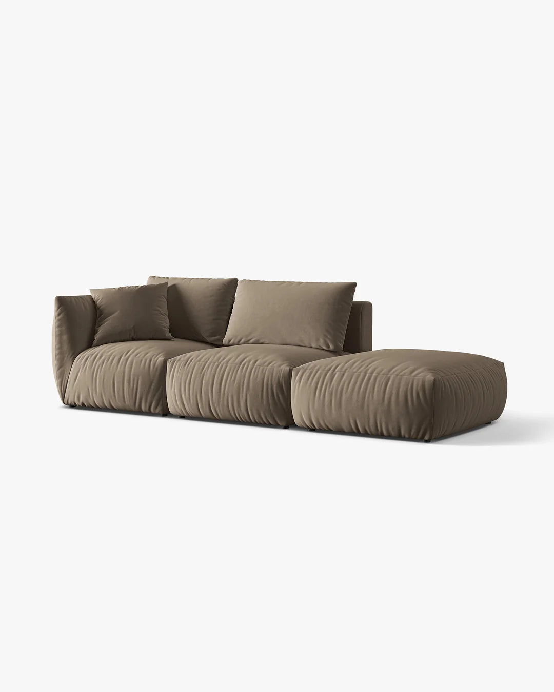 PolsterOase Sofa – BONO Modulsofa 3-Sitzer mit Récamiere in Samt, 295 cm, Hellbraun, Rechts – Seitenansicht