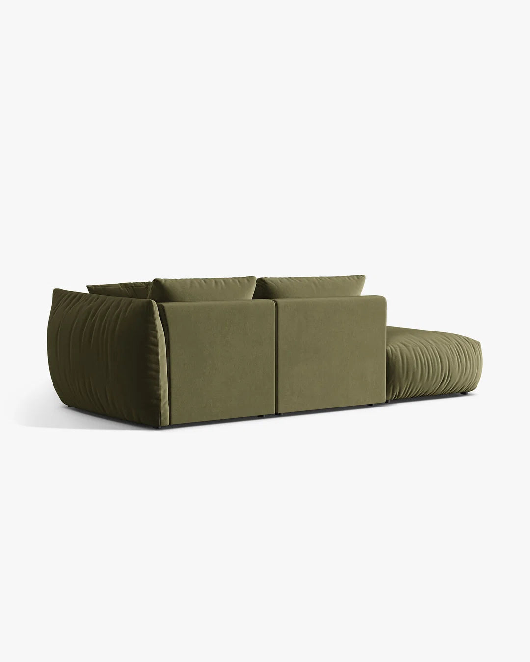 PolsterOase Sofa – BONO Modulsofa 3-Sitzer mit Récamiere in Samt, 295 cm, Hellgrün, Links – Perspektivische Ansicht