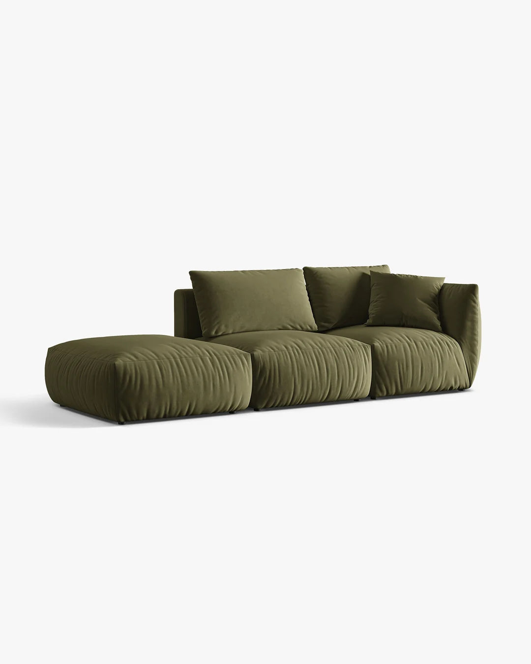 PolsterOase Sofa – BONO Modulsofa 3-Sitzer mit Récamiere in Samt, 295 cm, Hellgrün, Links – Seitenansicht