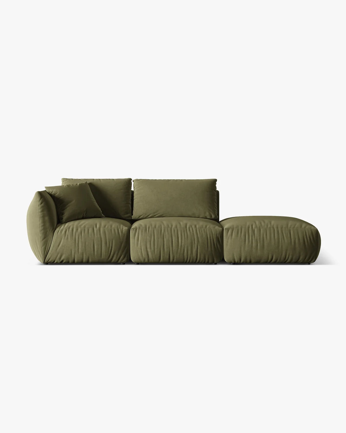 PolsterOase Sofa – BONO Modulsofa 3-Sitzer mit Récamiere in Samt, 295 cm, Hellgrün, Rechts – Frontalansicht