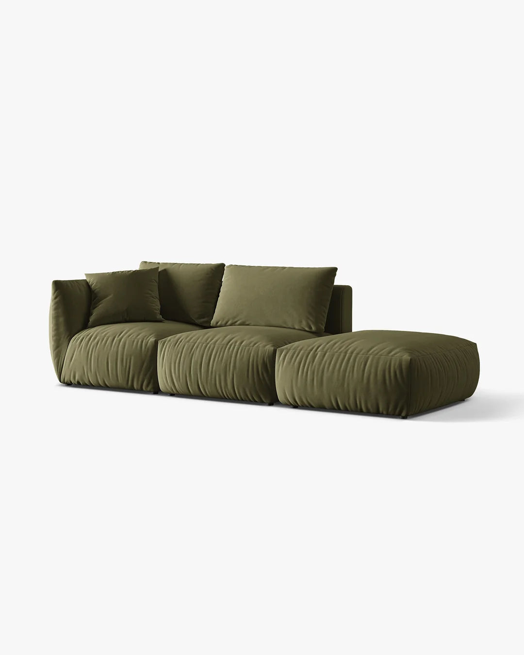PolsterOase Sofa – BONO Modulsofa 3-Sitzer mit Récamiere in Samt, 295 cm, Hellgrün, Rechts – Seitenansicht