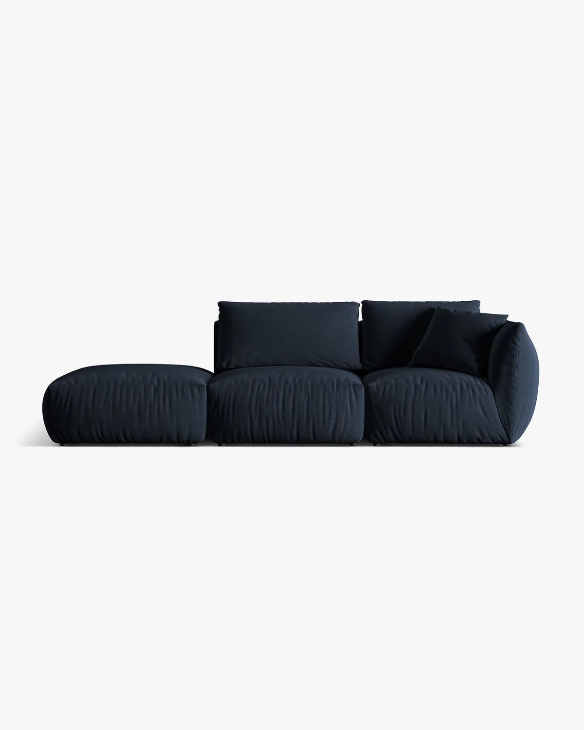 PolsterOase Sofa – BONO Modulsofa 3-Sitzer mit Récamiere in Samt, 295 cm, Königsblau, Links – Frontalansicht