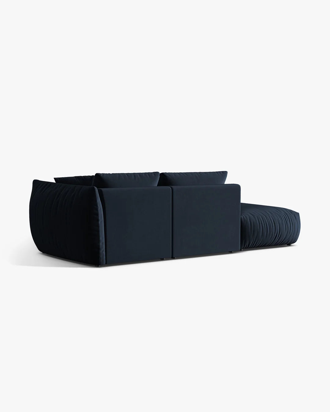 PolsterOase Sofa – BONO Modulsofa 3-Sitzer mit Récamiere in Samt, 295 cm, Königsblau, Links – Perspektivische Ansicht