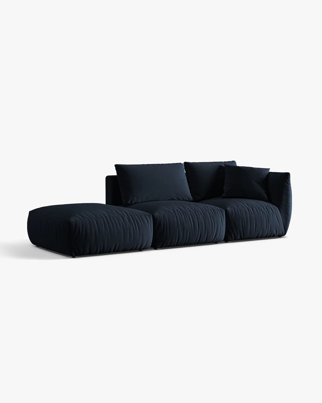 PolsterOase Sofa – BONO Modulsofa 3-Sitzer mit Récamiere in Samt, 295 cm, Königsblau, Links – Seitenansicht