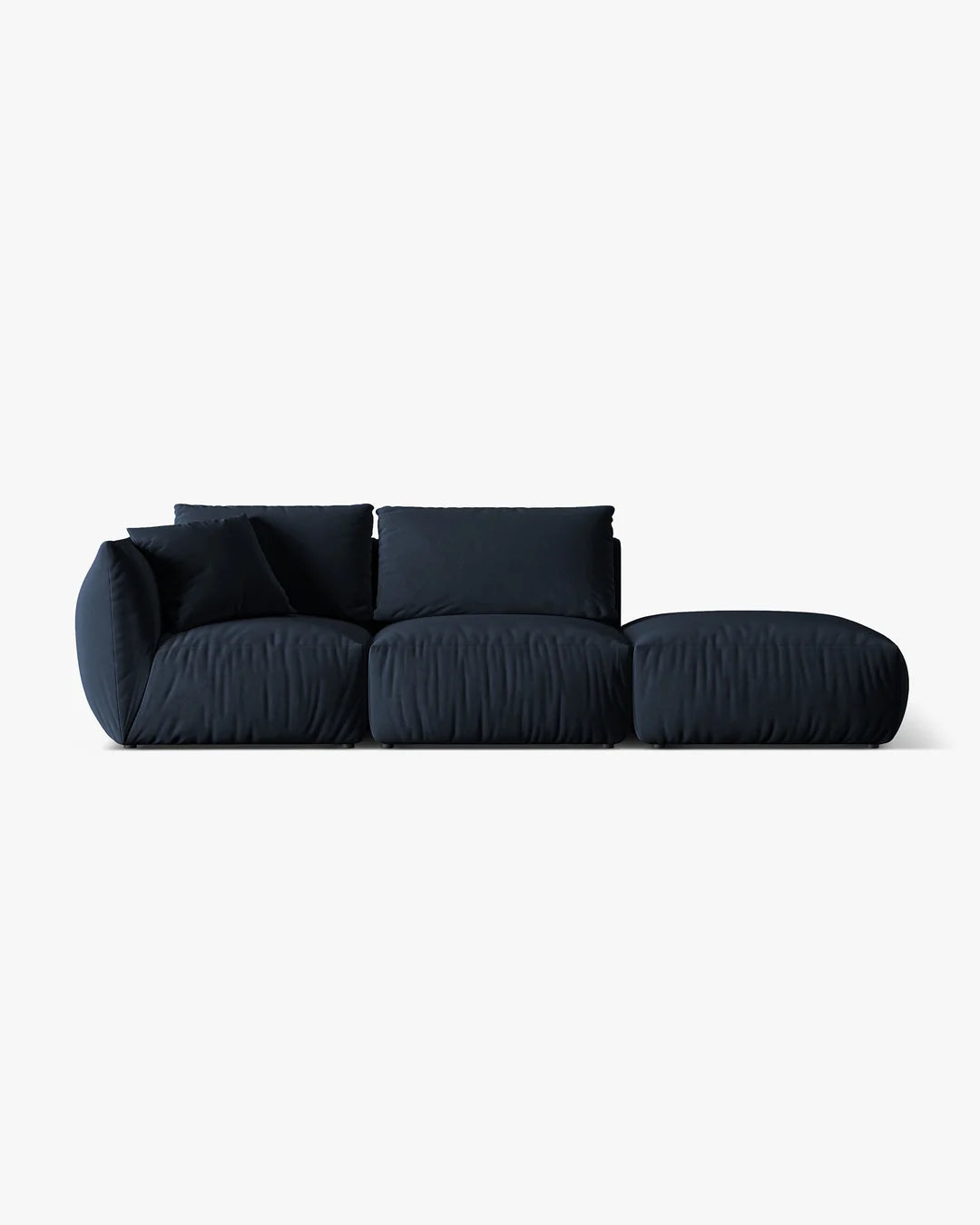 PolsterOase Sofa – BONO Modulsofa 3-Sitzer mit Récamiere in Samt, 295 cm, Königsblau, Rechts – Frontalansicht