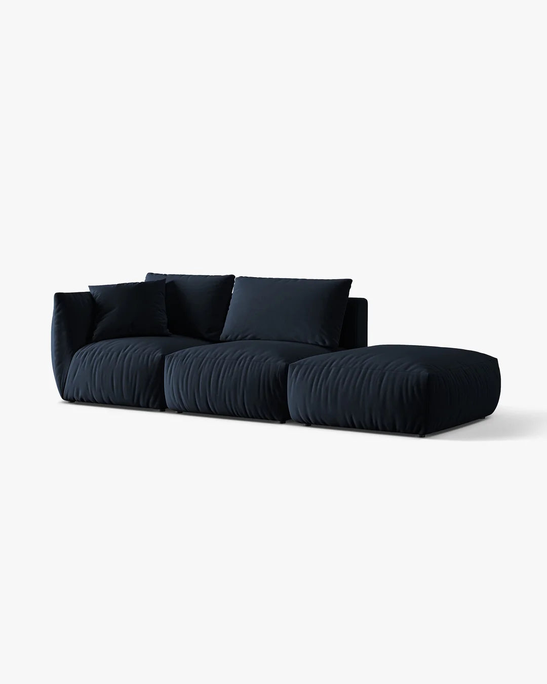 PolsterOase Sofa – BONO Modulsofa 3-Sitzer mit Récamiere in Samt, 295 cm, Königsblau, Rechts – Seitenansicht