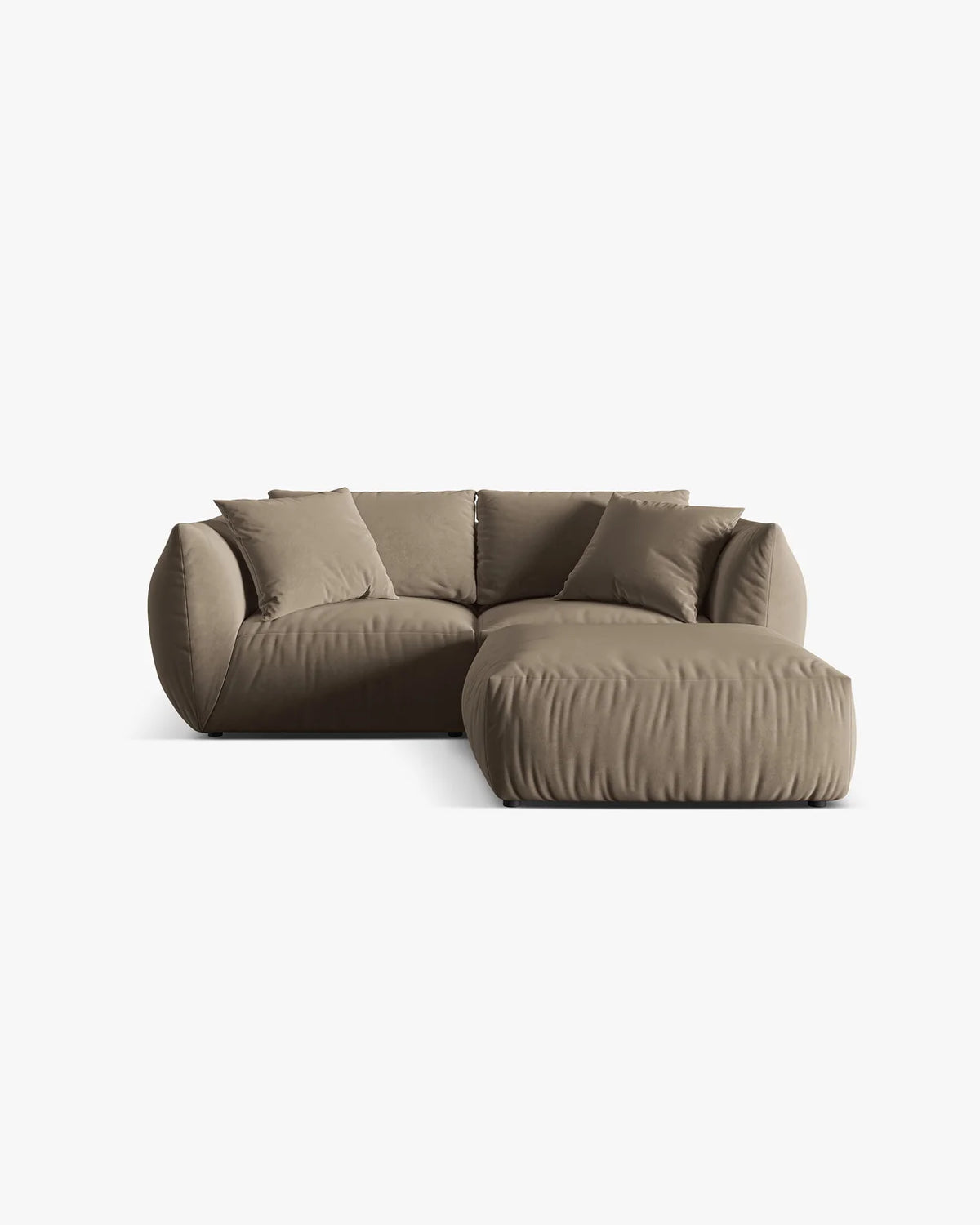 PolsterOase Sofa – BONO Modulsofa (Ecksofa) 4-Sitzer in Samt, 230 x 200 cm, Hellbraun, Links – Frontalansicht