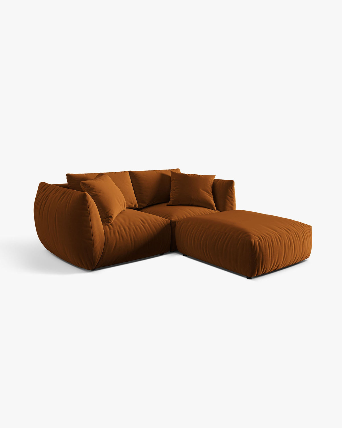 PolsterOase Sofa – BONO Modulsofa (Ecksofa) 4-Sitzer in Samt, 230 x 200 cm, Terracotta, Links – Frontalansicht