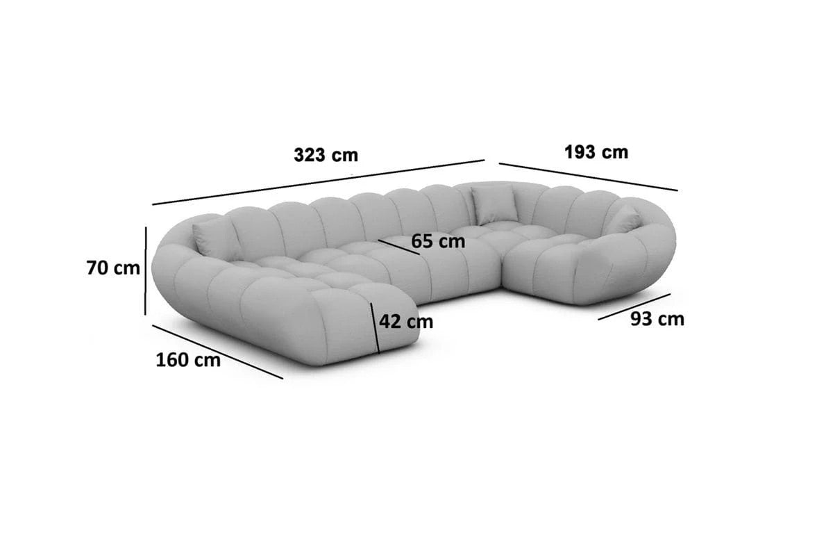 PolsterOase Sofa – Bubble Sofa Wohnlandschaft in Struktur Beige, 323 cm Breite - Nr. 06