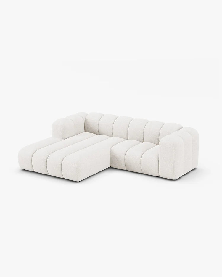 PolsterOase Sofa – Grandé Ecksofa 3-Sitzer in Bouclé, 230 cm Breite, Weiß, Links – Seitenansicht