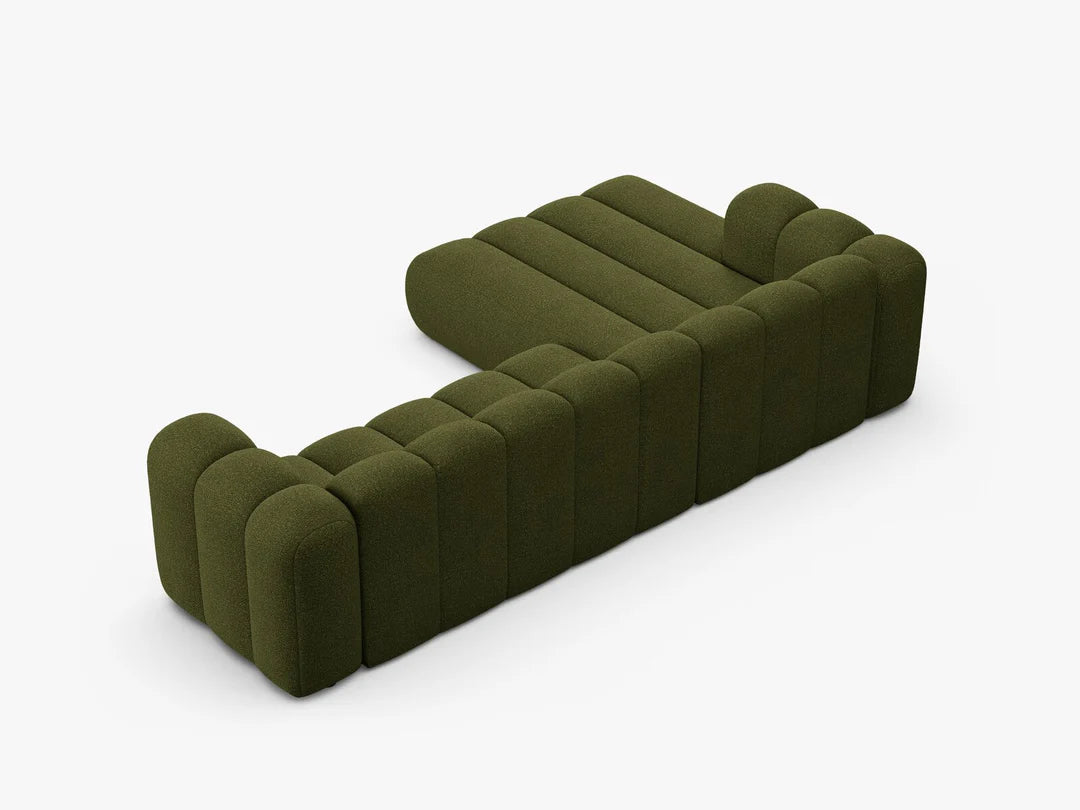 PolsterOase Sofa – Grandé Ecksofa 4-Sitzer in Bouclé, 290 cm Breite, Grün, Links – Detailansicht