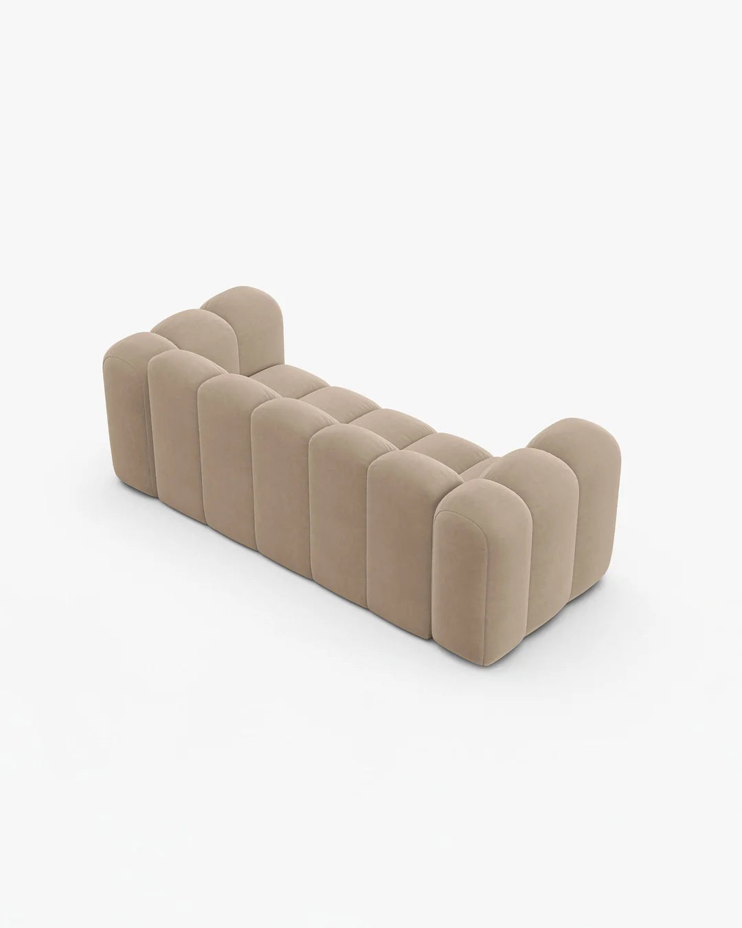 PolsterOase Sofa – Grandé Sofa 2-Sitzer in Samt, 200 cm Breite, Beige – Perspektivische Ansicht