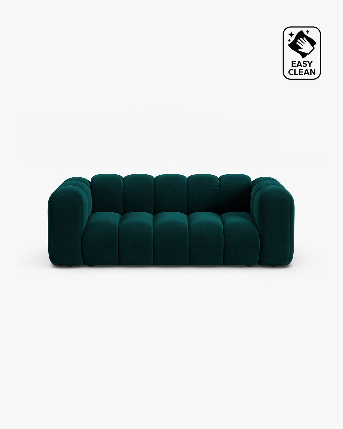 PolsterOase Sofa – Grandé Sofa 2-Sitzer in Samt, 200 cm Breite, Deep Petrol – Frontalansicht