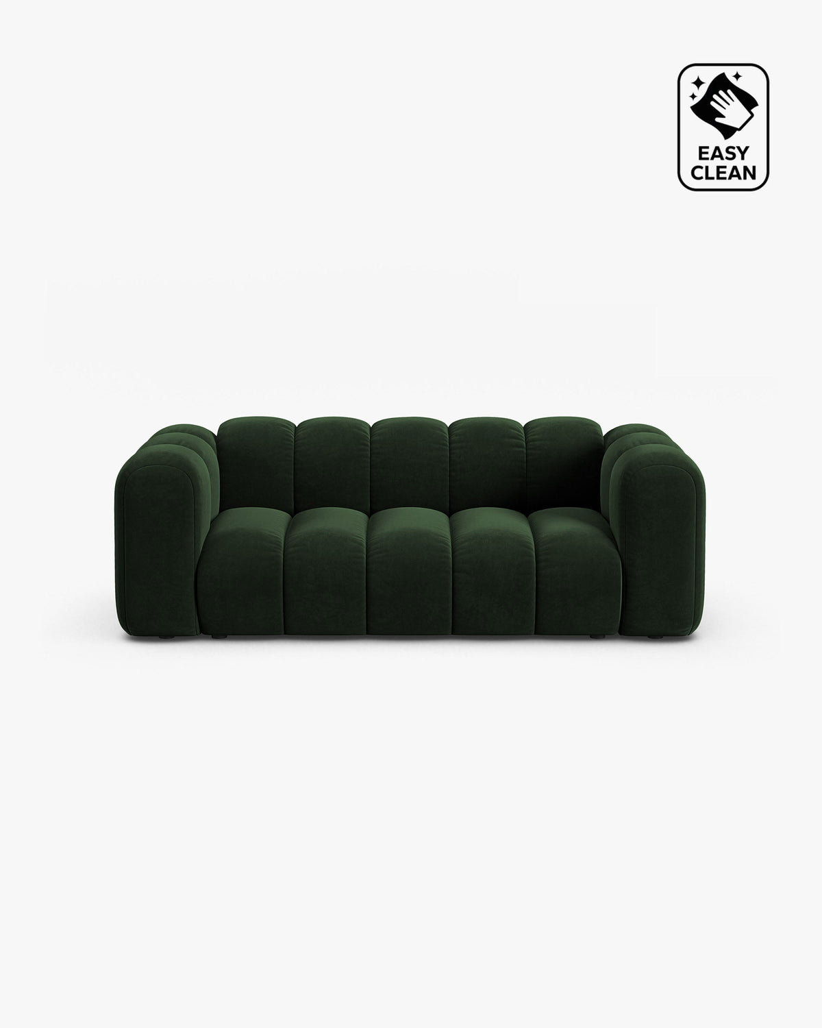 PolsterOase Sofa – Grandé Sofa 2-Sitzer in Samt, 200 cm Breite, Flaschengrün – Frontalansicht
