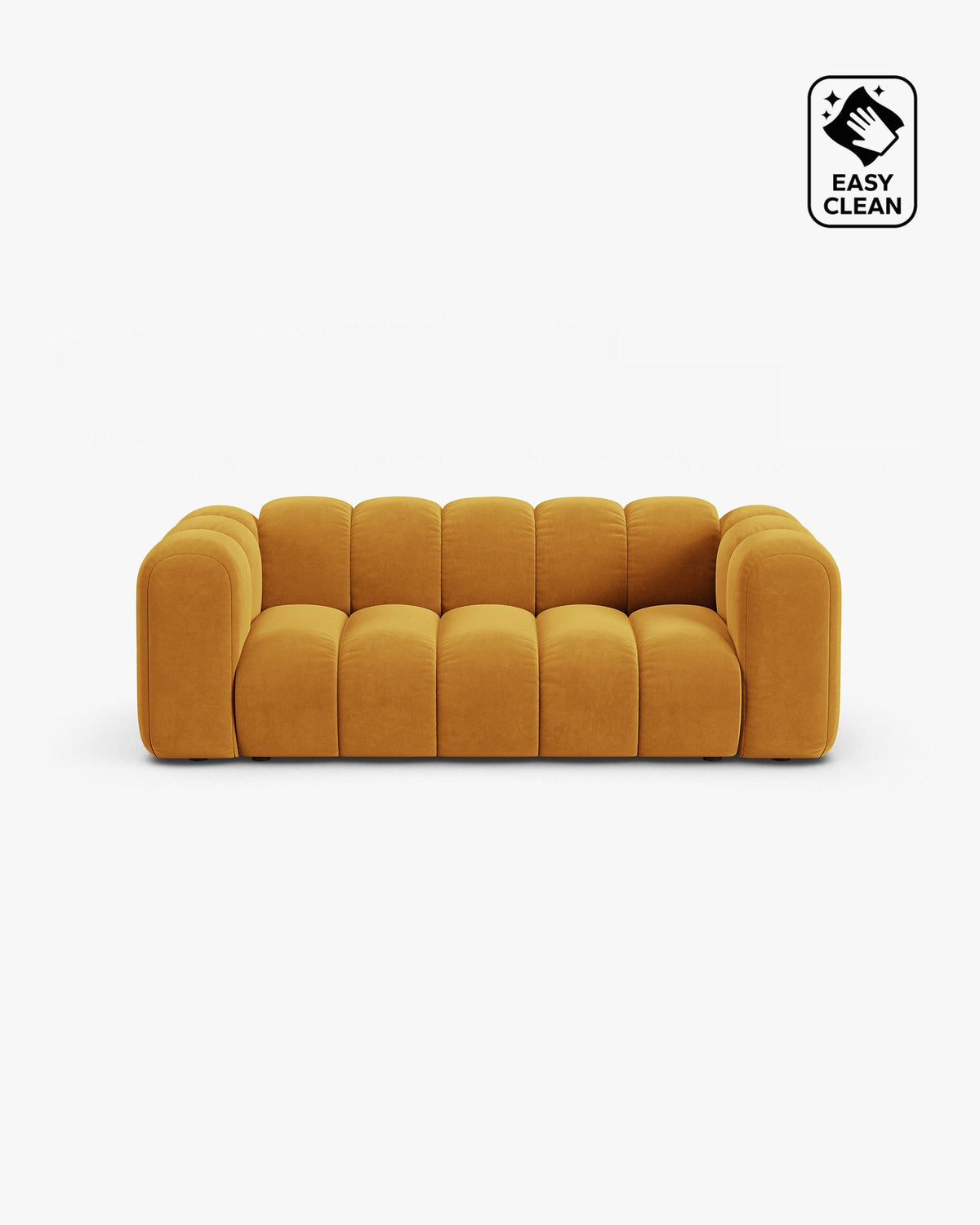 PolsterOase Sofa – Grandé Sofa 2-Sitzer in Samt, 200 cm Breite, Gelb – Frontalansicht