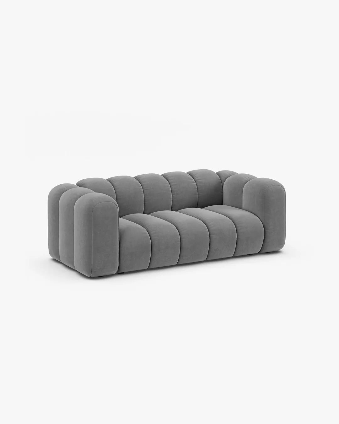 PolsterOase Sofa – Grandé Sofa 2-Sitzer in Samt, 200 cm Breite, Hellgrau – Seitenansicht
